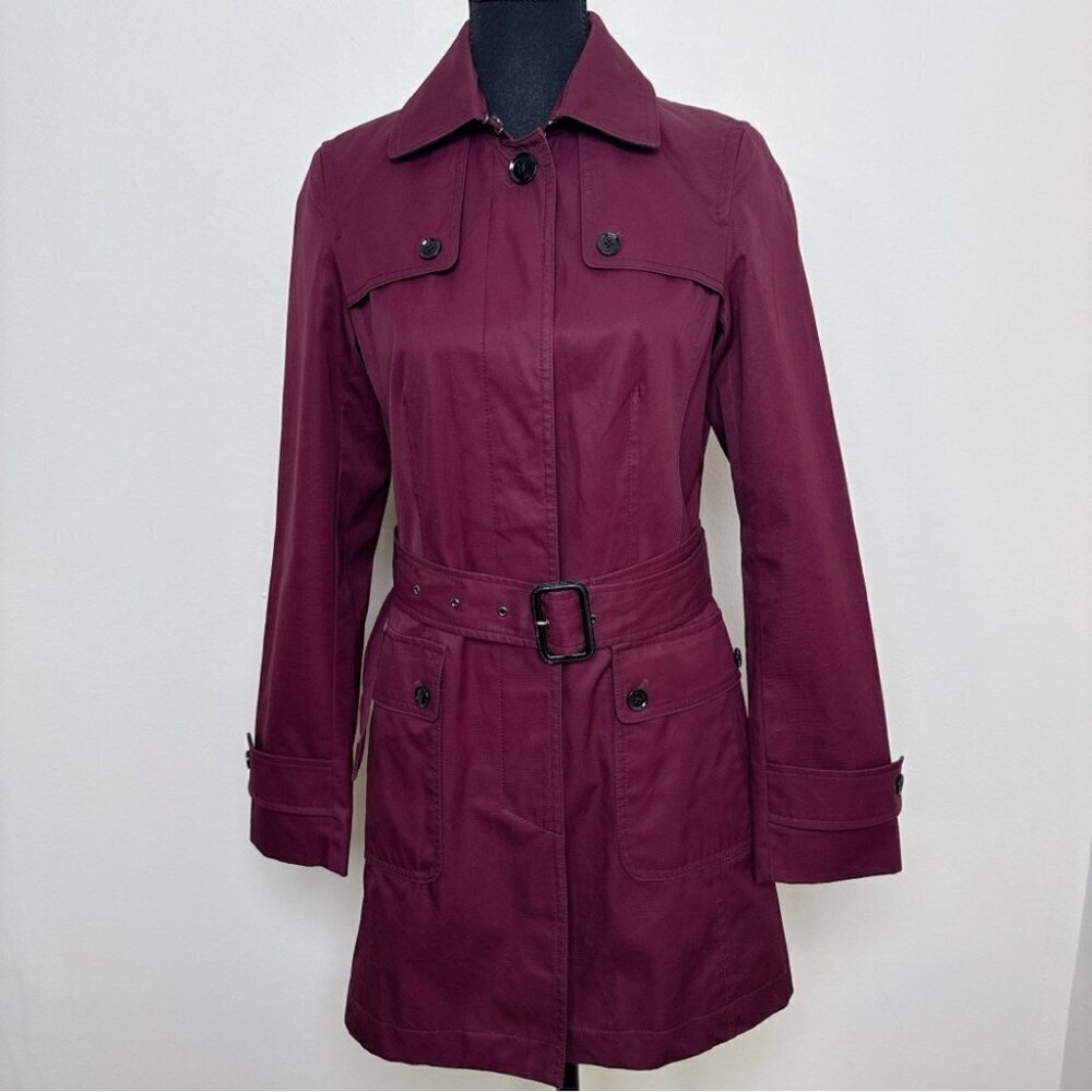 Banana Republic Womens Xsmall Burgundy Classic Trench Coat